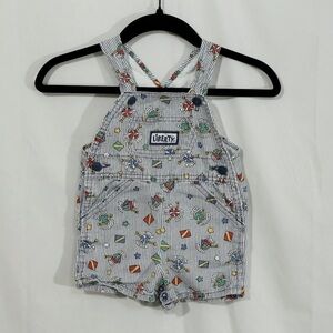 Vintage Liberty Kids Overalls Romper Nautical Print Blue Striped 90s Toddler